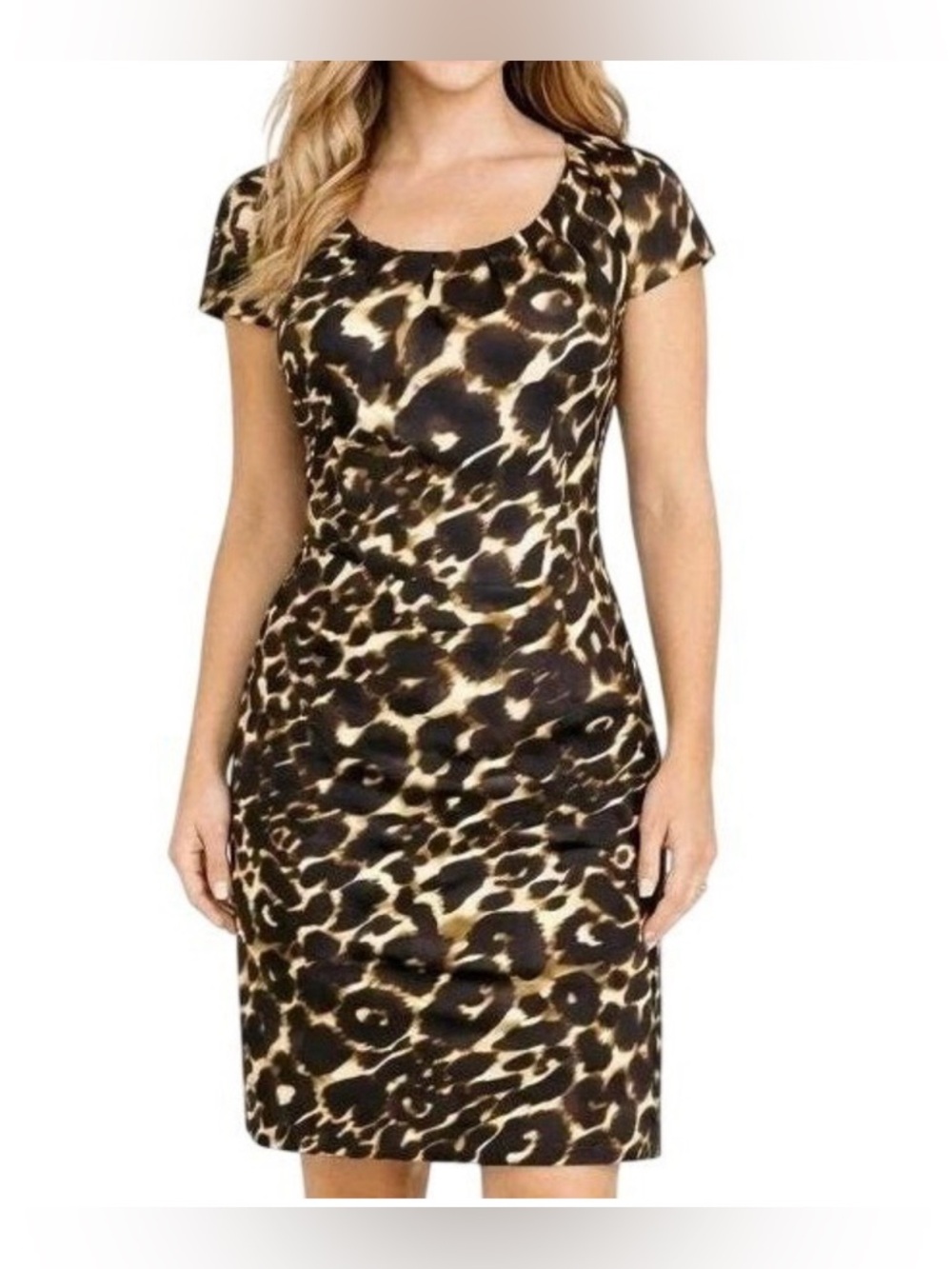 CALVIN KLEIN Sheath Leopard Print Cap Sleeve Dress